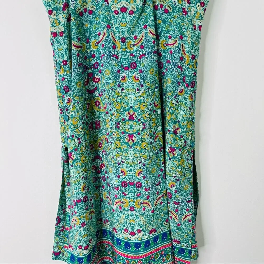 Anthropologie Maeve green pink silk floral boho strappy button tunic top 6 - Picture 10 of 11